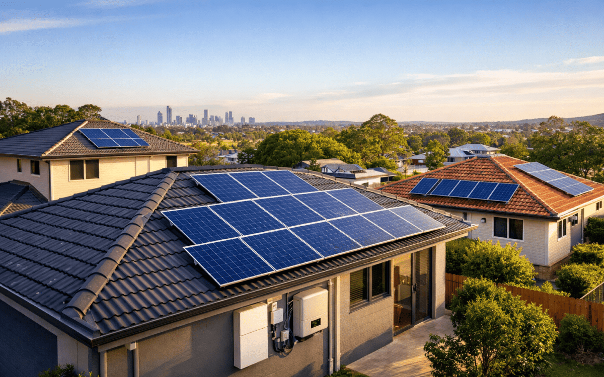 Residential solar panels installed on Australian homes showing solar energy trends Queensland, NSW and Victoria
