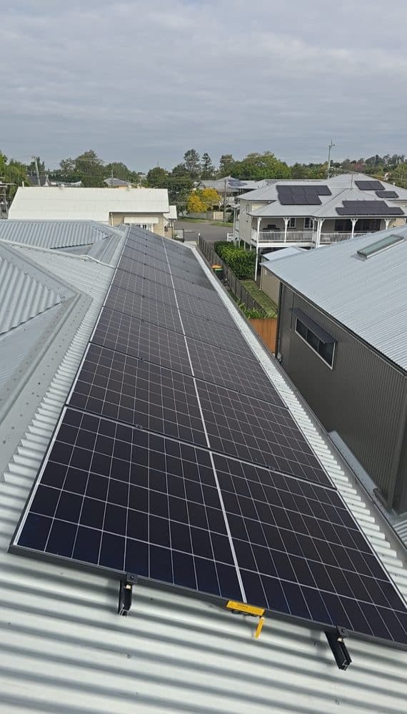 Residential solar panels installed on a corrugated roof in Brisbane by Connect Energy